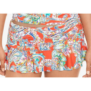 Ralph Lauren Floral Paisley Ruffled Coral Swim Skirt Bikini Bottom 14 NWT